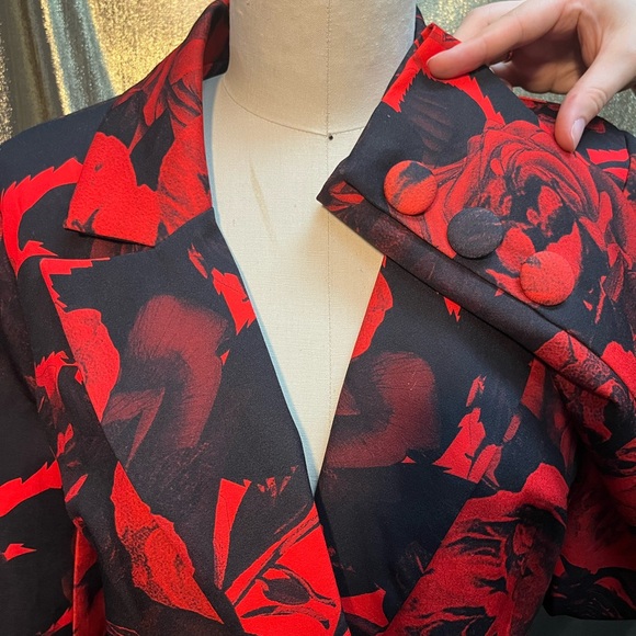 AKIRA Vibrant Red and Black Floral Jacket and Pant suit Set NWT - Picture 3 of 7